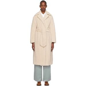 Vince Sand Beige Textured Faux Fur Belted Coat Women’s Size XL NWD